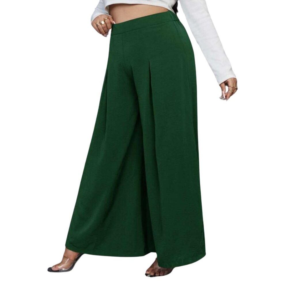 SHEIN Plus Size High-Waist Wide-Leg Pants - Green, Size 12 / 0XL